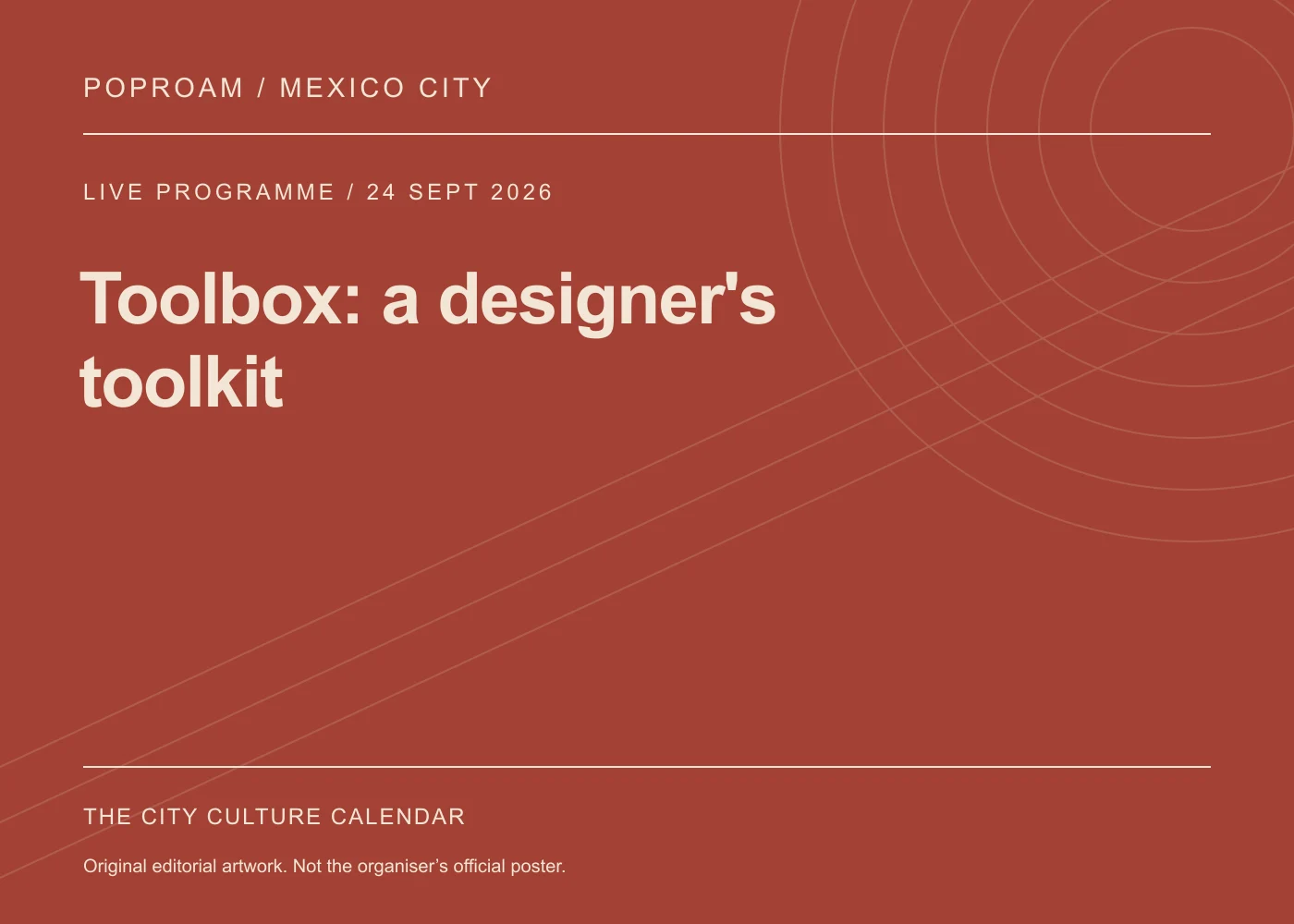 Original editorial programme artwork for Toolbox: a designer's toolkit. This is not the organiser’s official poster.