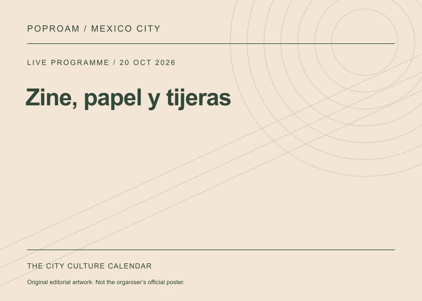 Original editorial programme artwork for Zine, papel y tijeras. This is not the organiser’s official poster.