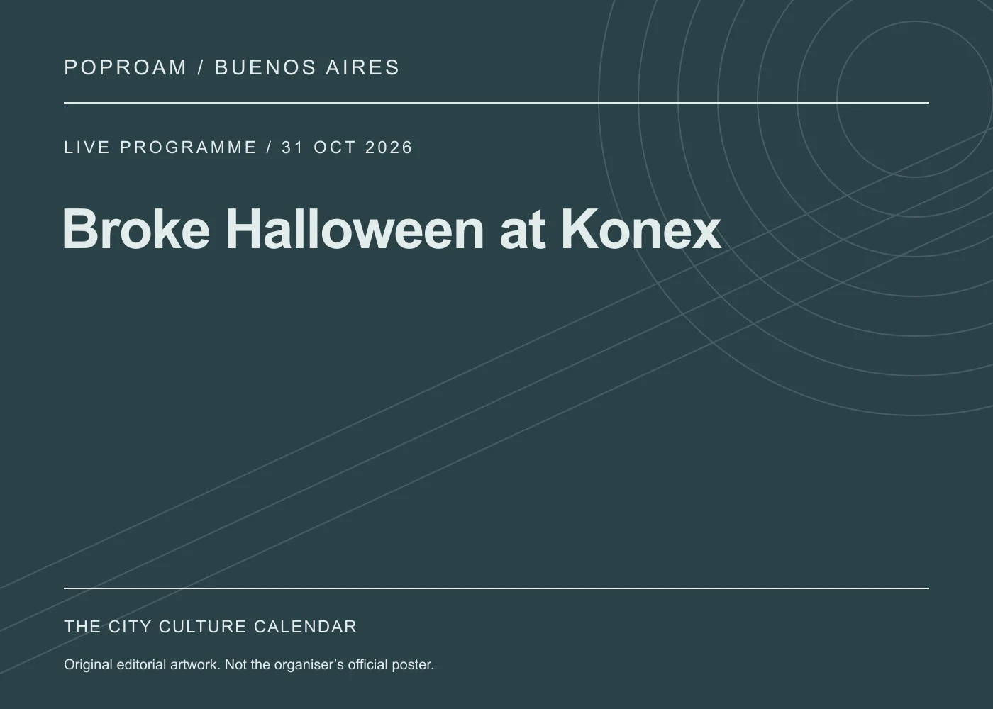 Original editorial programme artwork for Broke Halloween at Konex. This is not the organiser’s official poster.