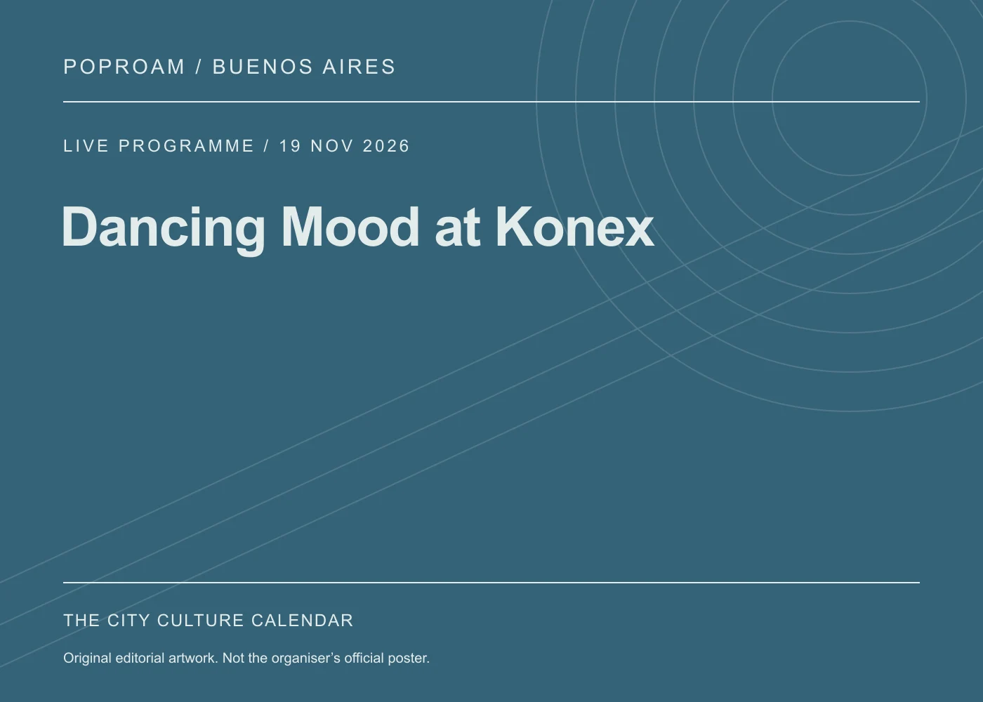 Original editorial programme artwork for Dancing Mood at Konex. This is not the organiser’s official poster.