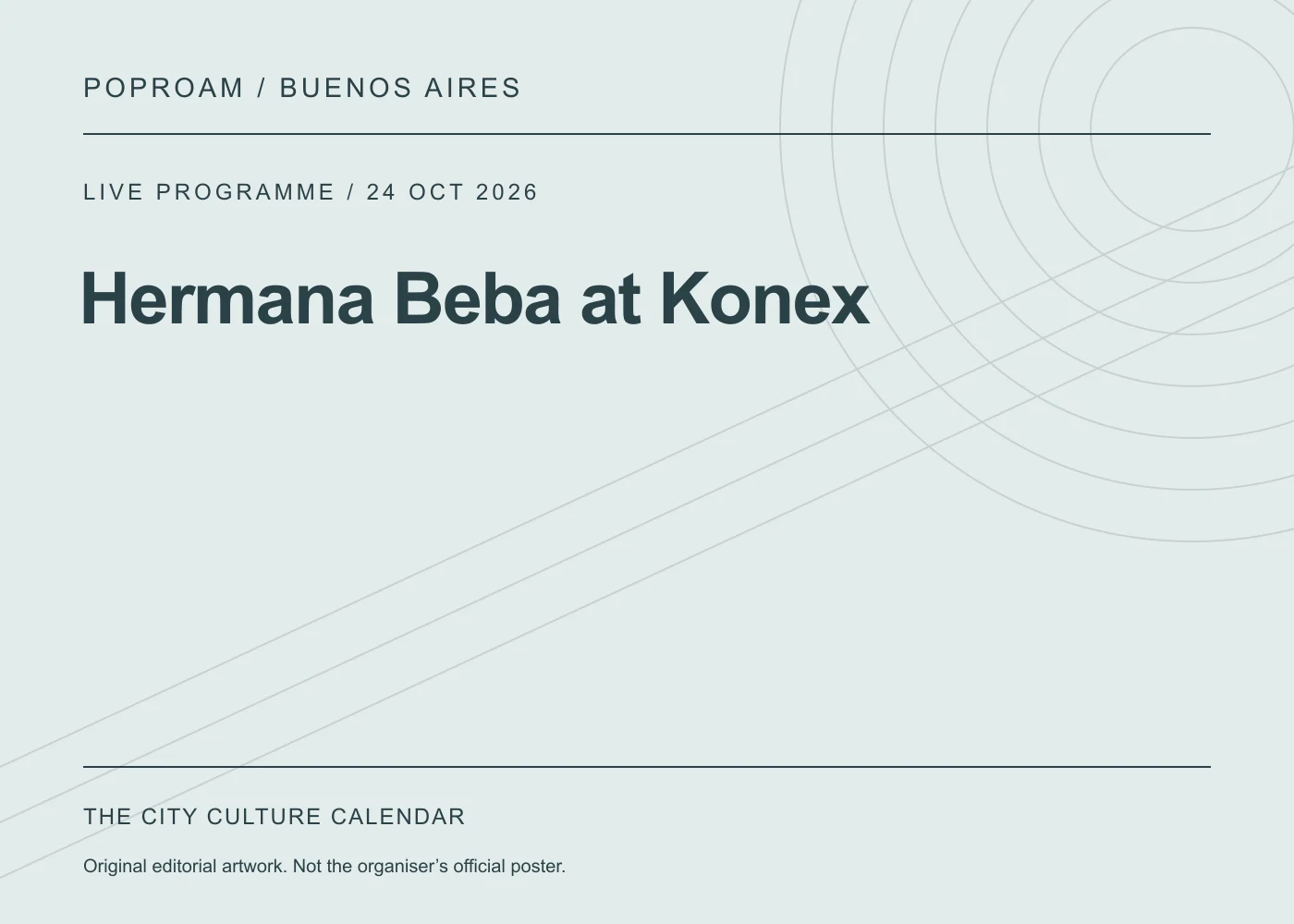 Original editorial programme artwork for Hermana Beba at Konex. This is not the organiser’s official poster.