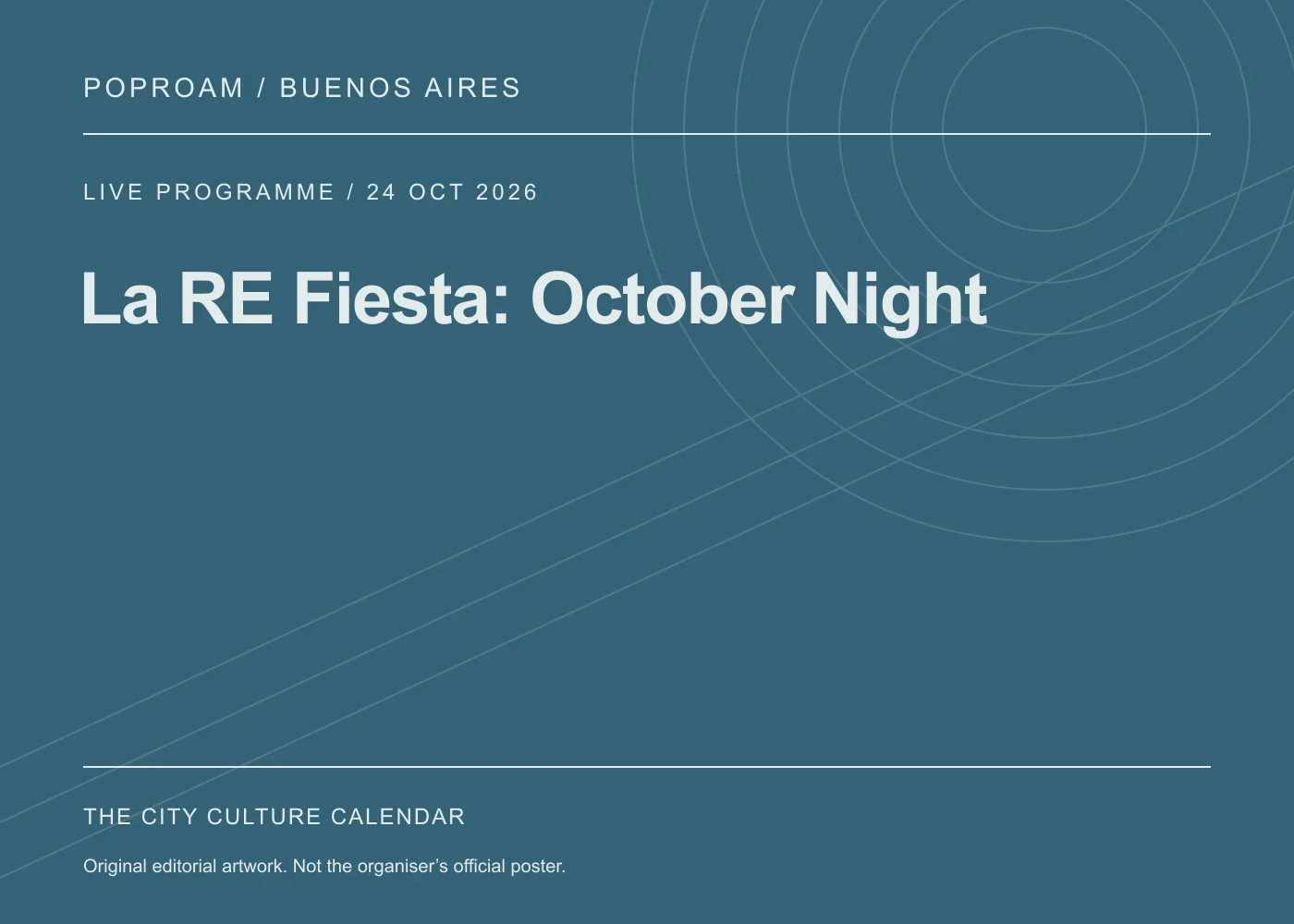 Original editorial programme artwork for La RE Fiesta: October Night. This is not the organiser’s official poster.