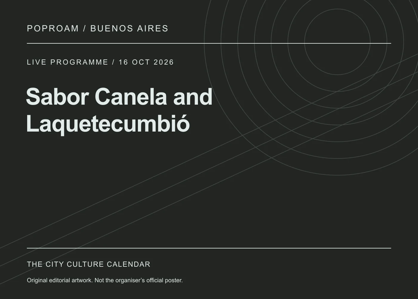 Original editorial programme artwork for Sabor Canela and Laquetecumbió. This is not the organiser’s official poster.