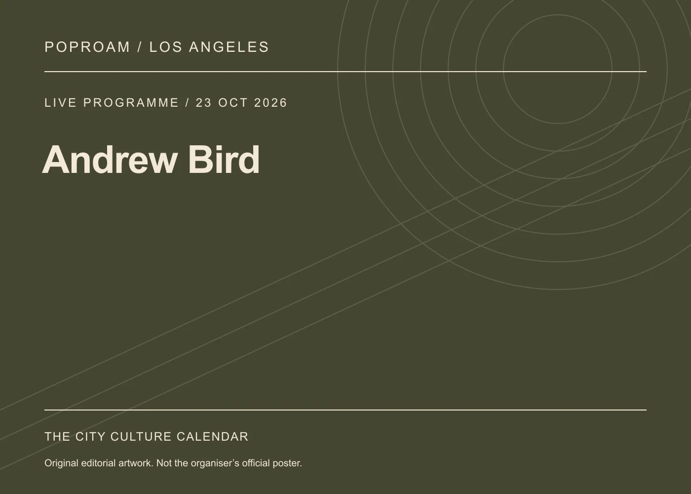 Original editorial programme artwork for Andrew Bird. This is not the organiser’s official poster.
