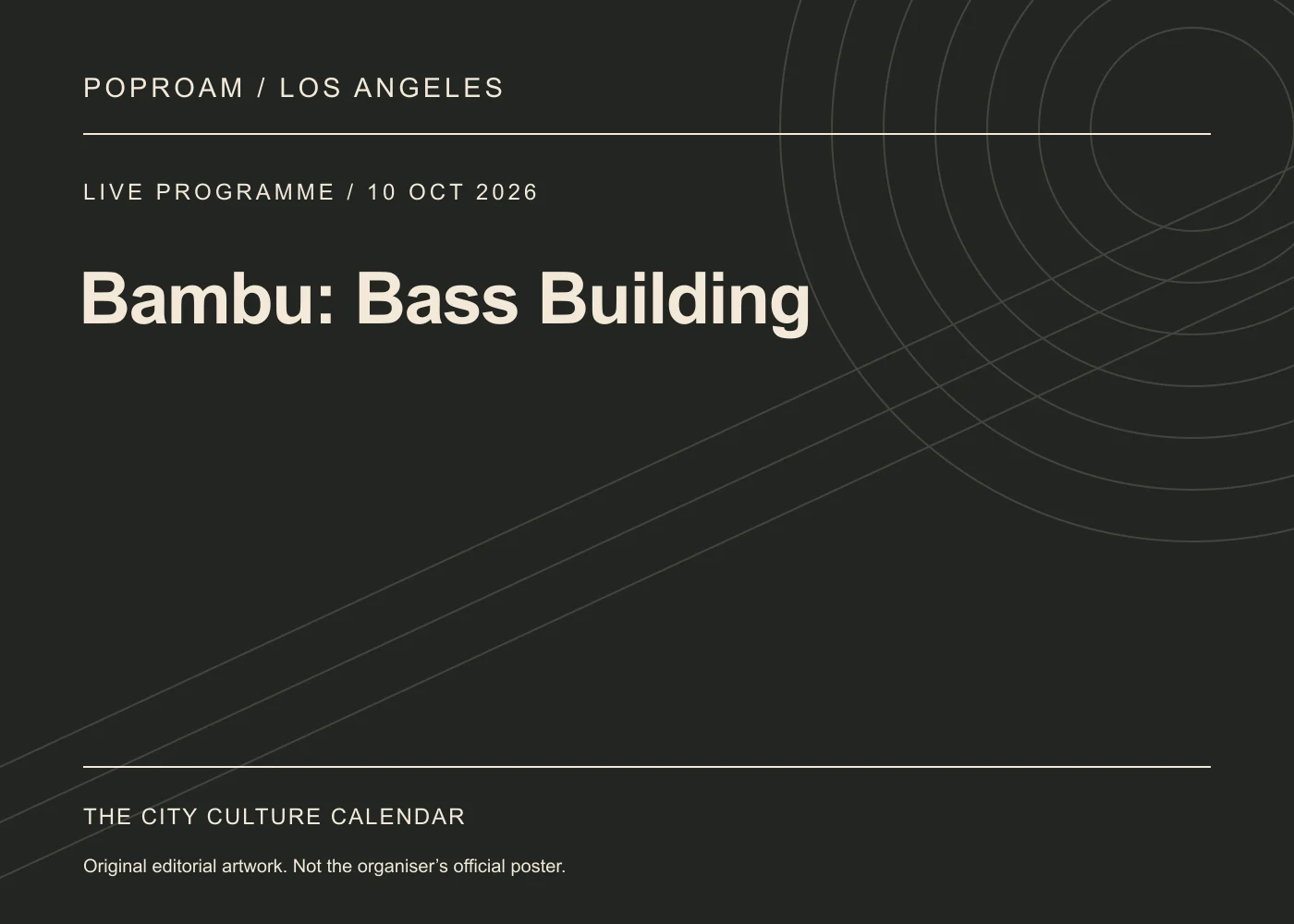 Original editorial programme artwork for Bambu: Bass Building. This is not the organiser’s official poster.