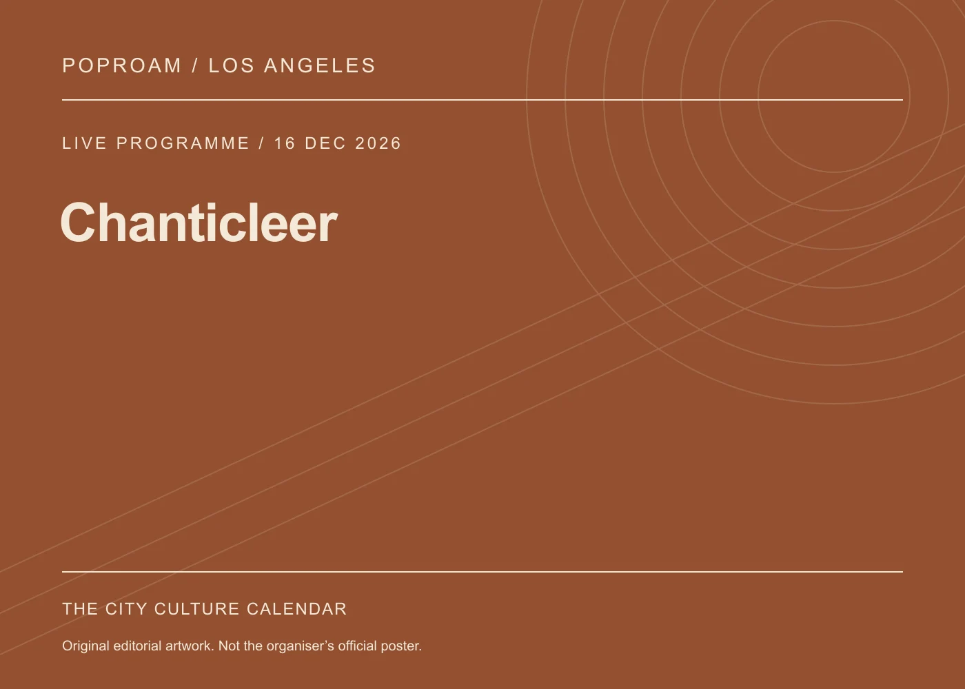 Original editorial programme artwork for Chanticleer. This is not the organiser’s official poster.