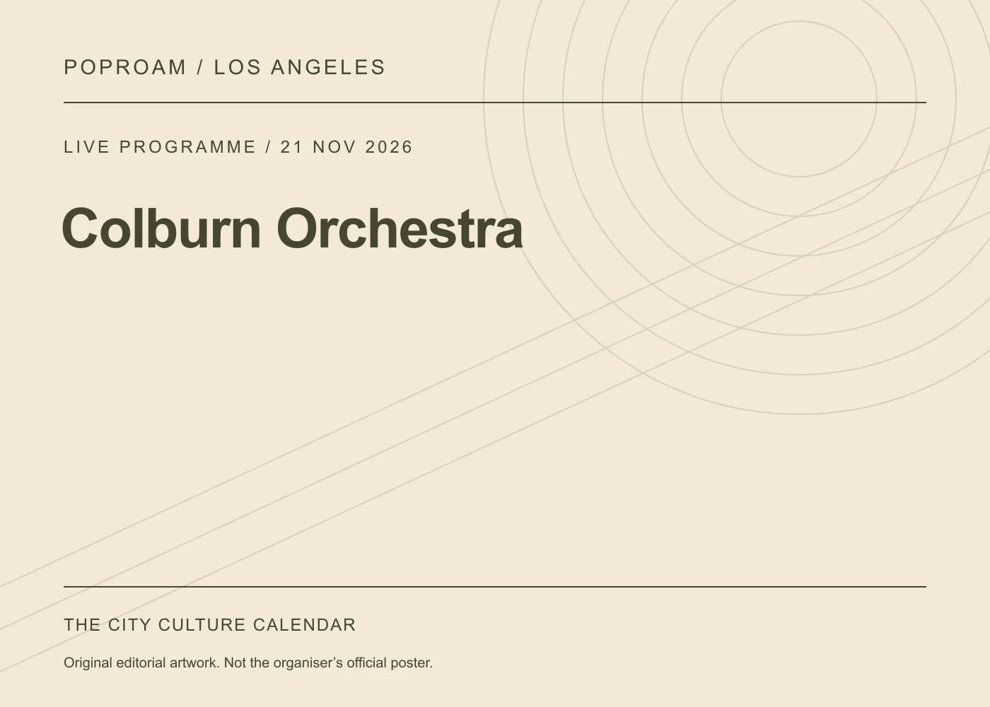 Original editorial programme artwork for Colburn Orchestra. This is not the organiser’s official poster.