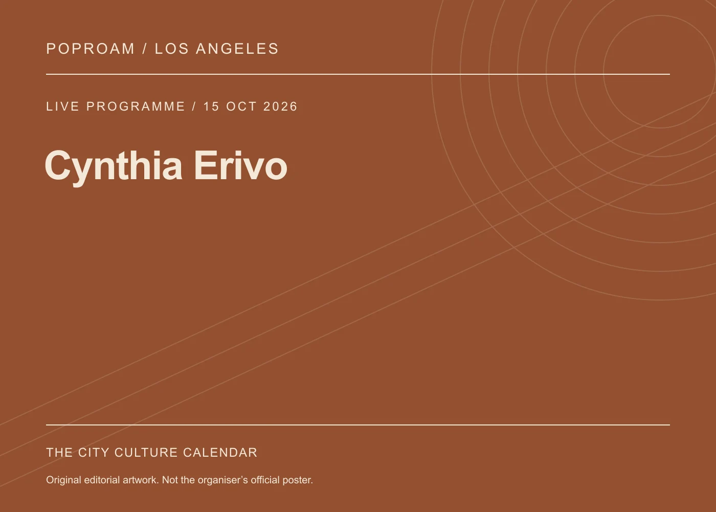 Original editorial programme artwork for Cynthia Erivo. This is not the organiser’s official poster.