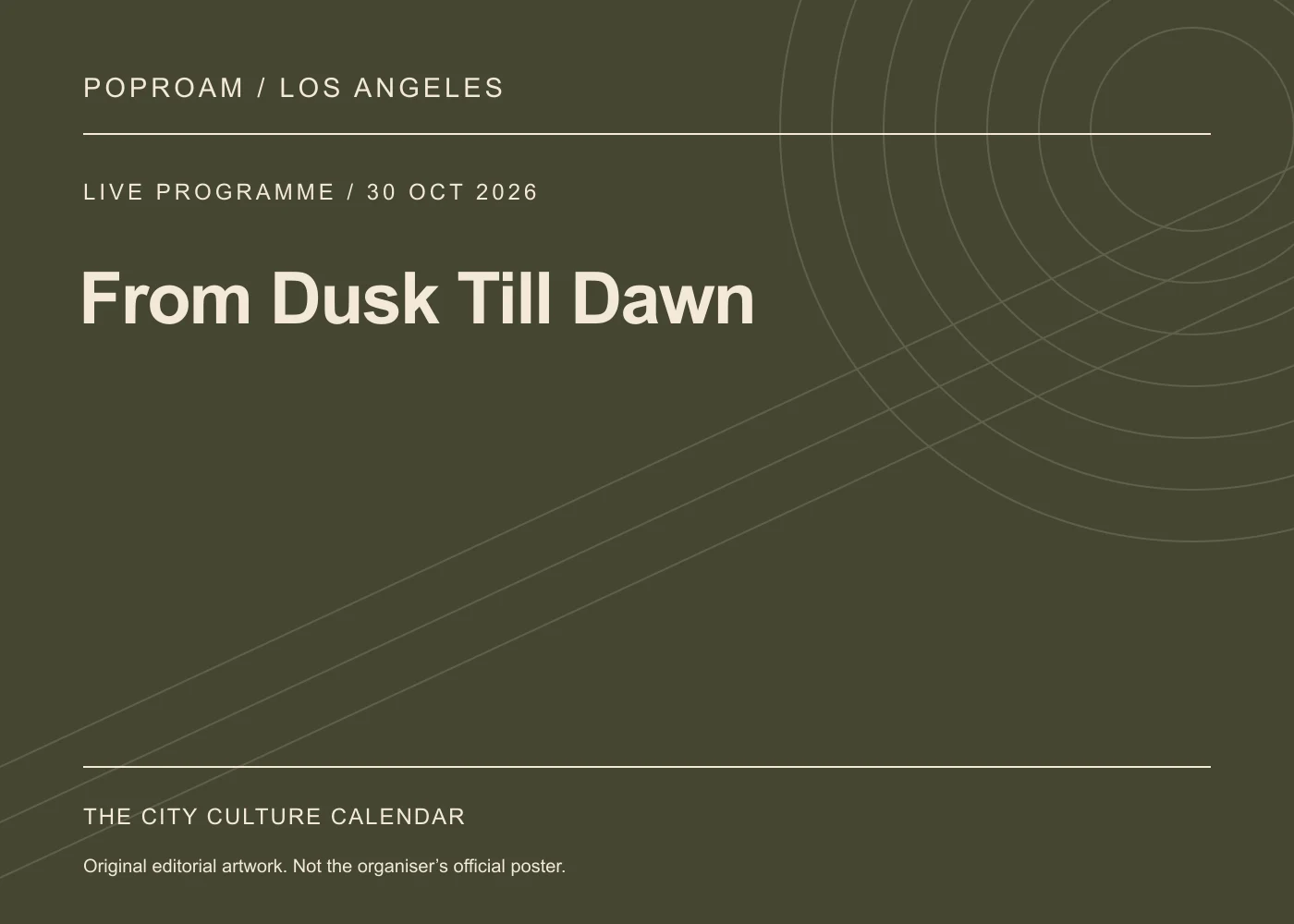 Original editorial programme artwork for From Dusk Till Dawn. This is not the organiser’s official poster.