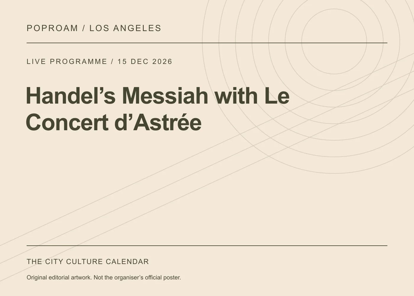 Original editorial programme artwork for Handel’s Messiah with Le Concert d’Astrée. This is not the organiser’s official poster.