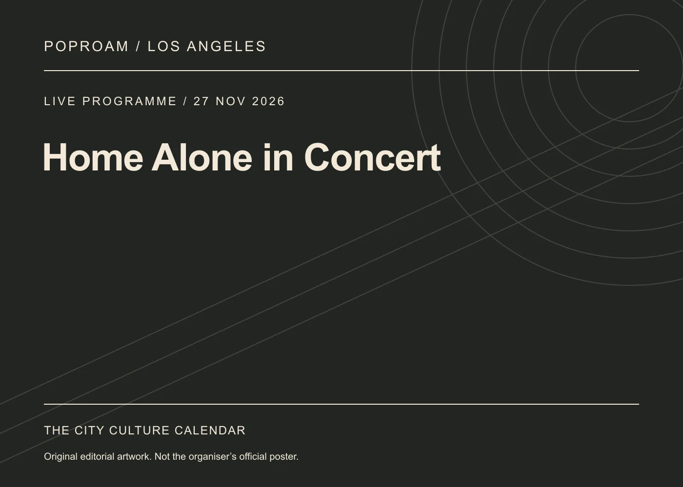 Original editorial programme artwork for Home Alone in Concert. This is not the organiser’s official poster.
