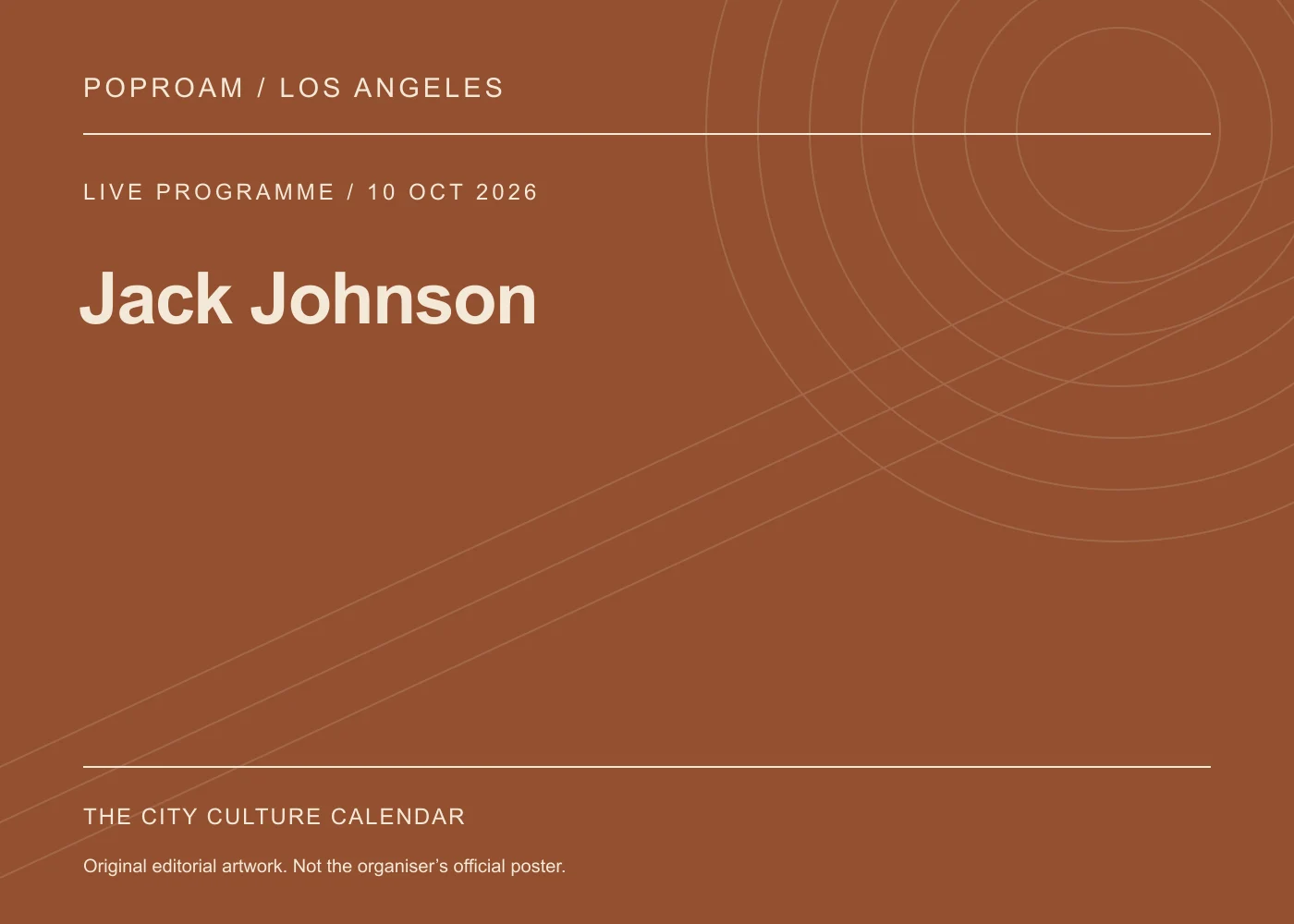 Original editorial programme artwork for Jack Johnson. This is not the organiser’s official poster.