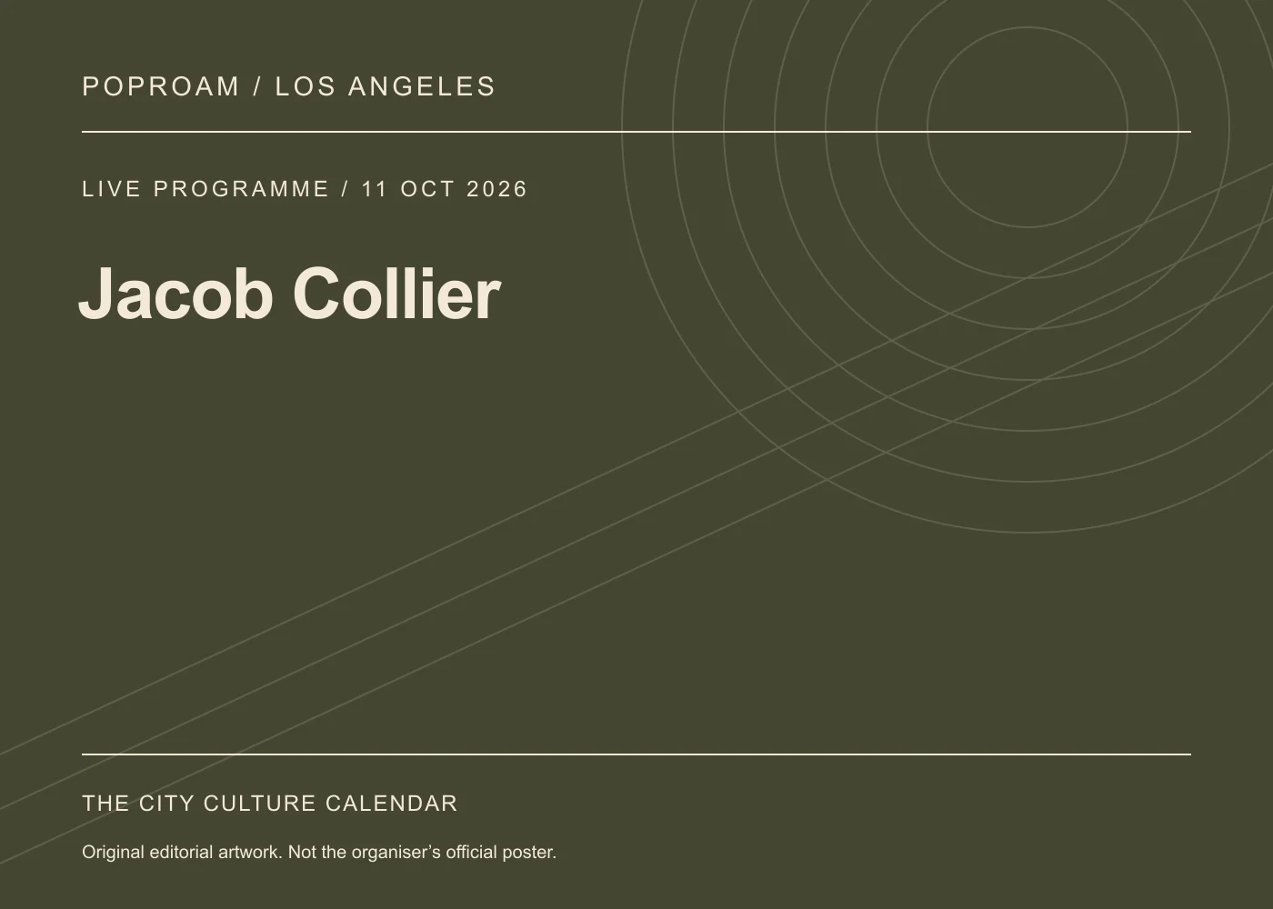 Original editorial programme artwork for Jacob Collier. This is not the organiser’s official poster.