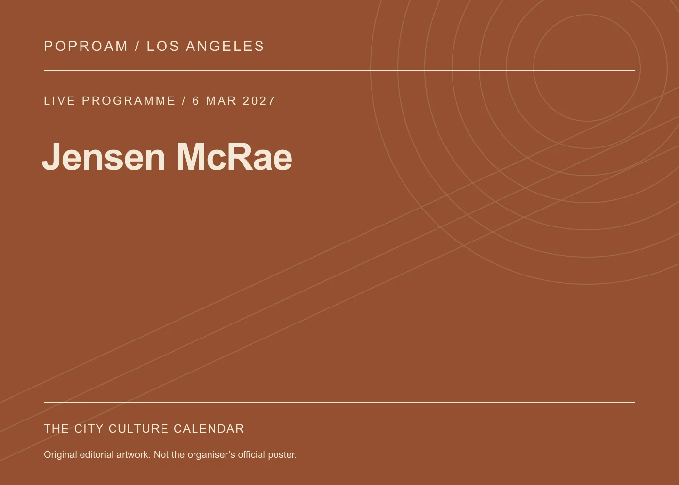 Original editorial programme artwork for Jensen McRae. This is not the organiser’s official poster.