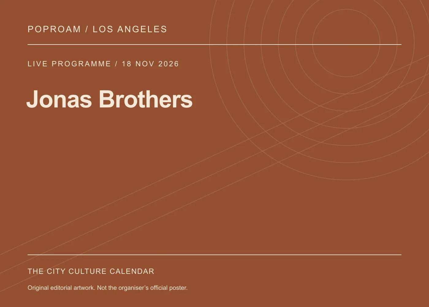 Original editorial programme artwork for Jonas Brothers. This is not the organiser’s official poster.