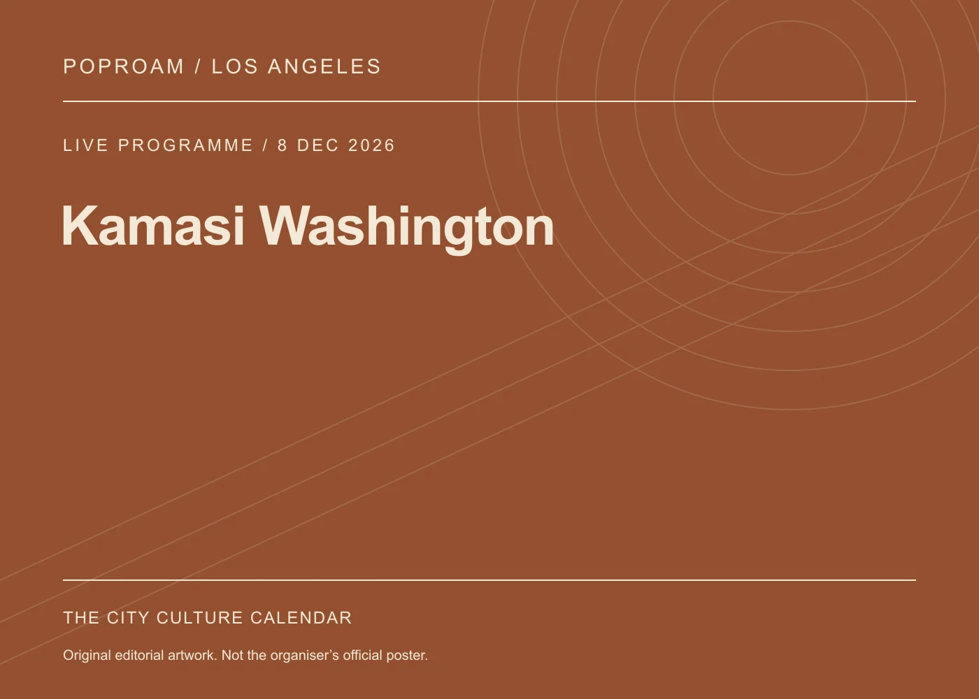 Original editorial programme artwork for Kamasi Washington. This is not the organiser’s official poster.