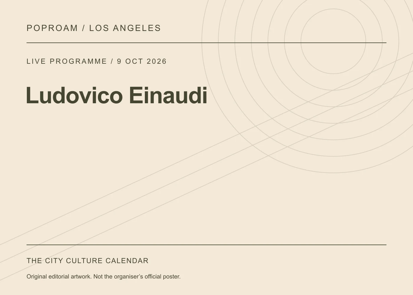Original editorial programme artwork for Ludovico Einaudi. This is not the organiser’s official poster.