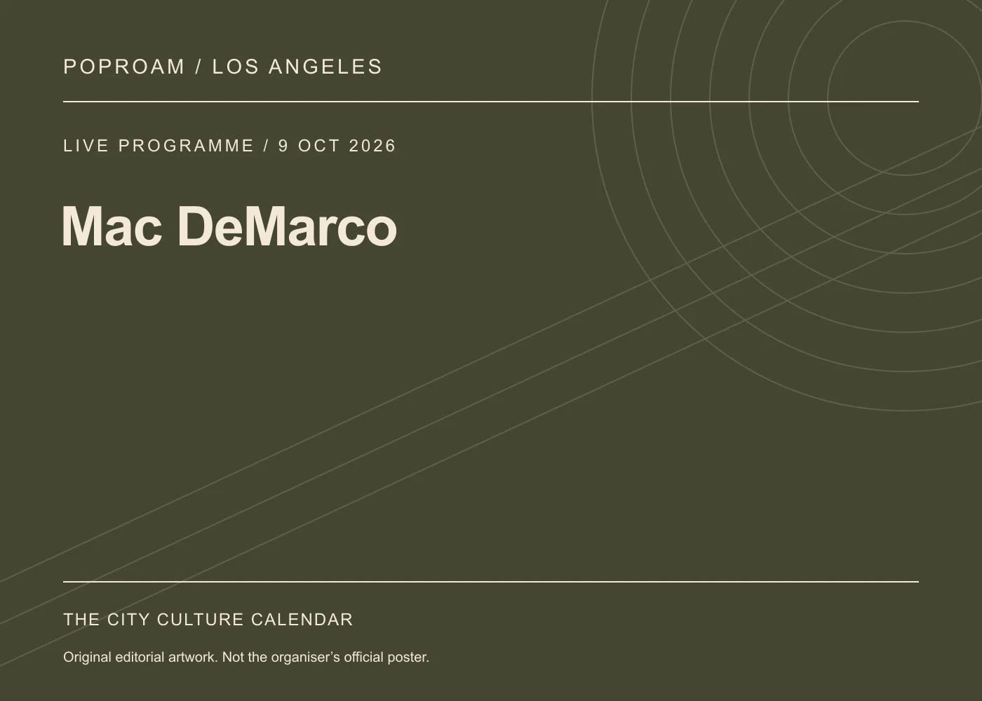Original editorial programme artwork for Mac DeMarco. This is not the organiser’s official poster.