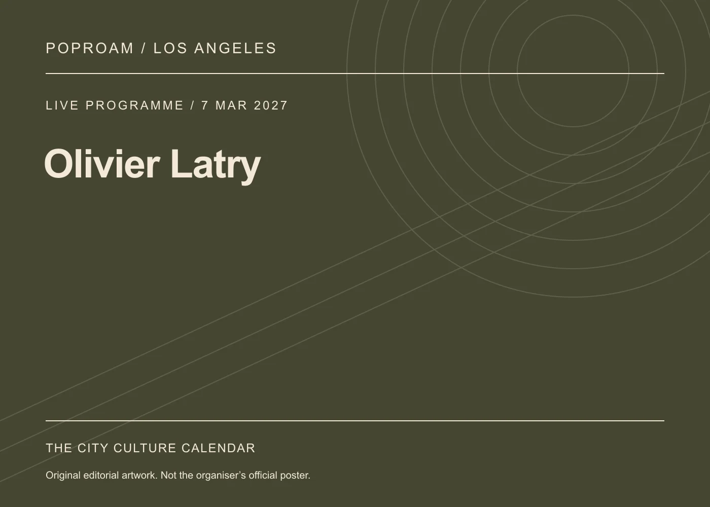 Original editorial programme artwork for Olivier Latry. This is not the organiser’s official poster.
