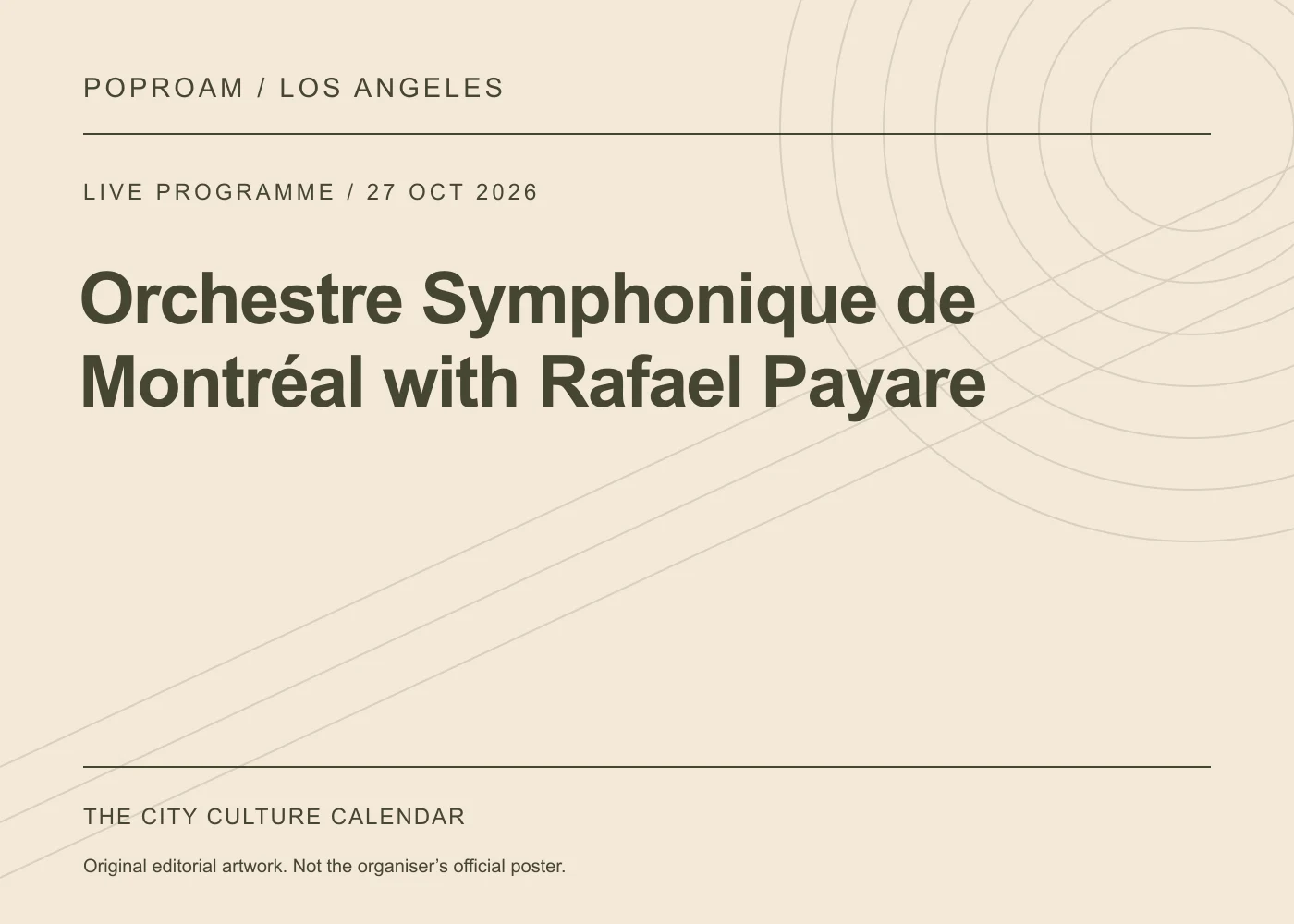 Original editorial programme artwork for Orchestre Symphonique de Montréal with Rafael Payare. This is not the organiser’s official poster.