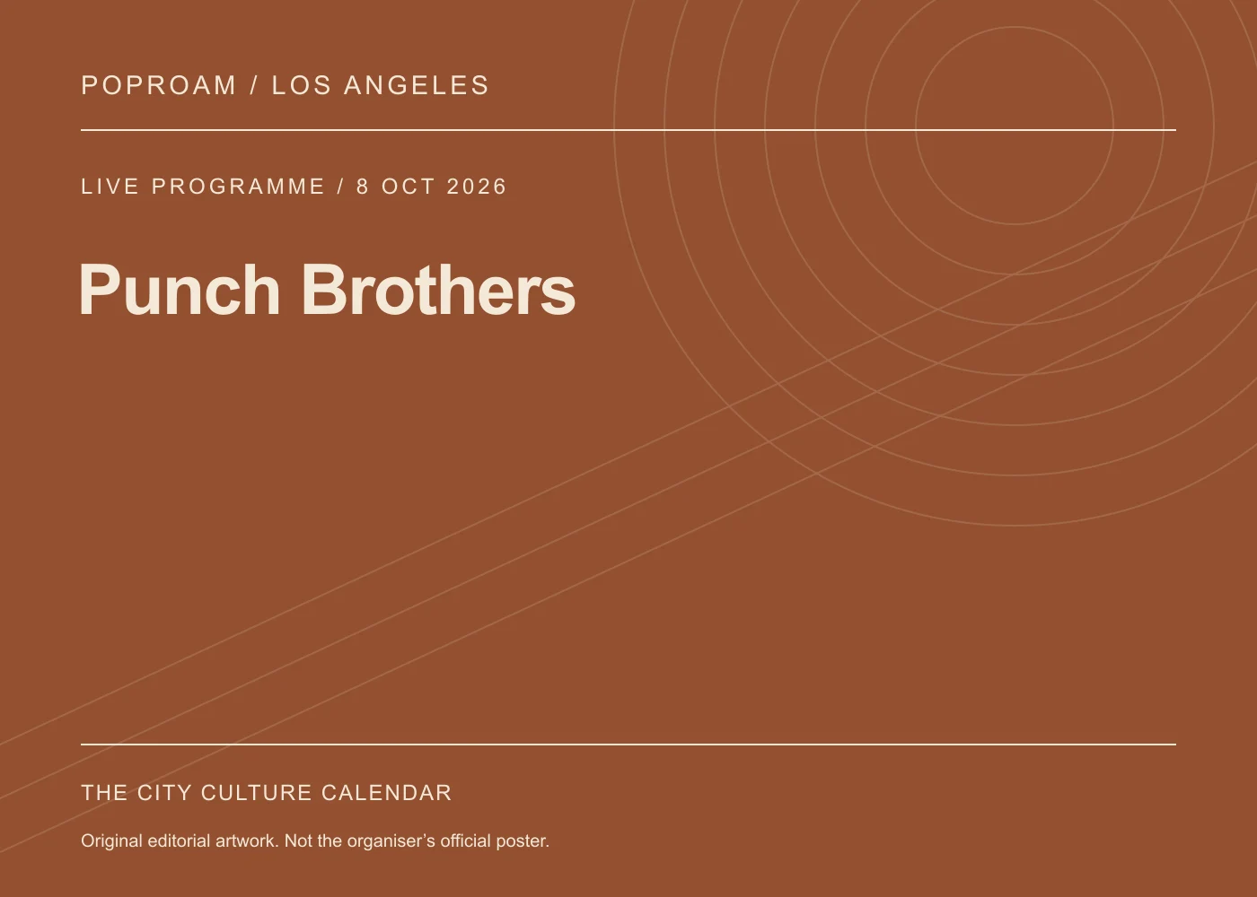 Original editorial programme artwork for Punch Brothers. This is not the organiser’s official poster.