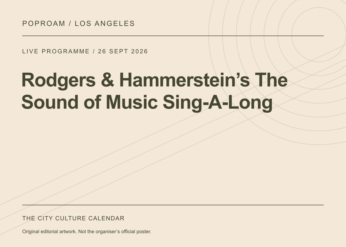 Original editorial programme artwork for Rodgers & Hammerstein’s The Sound of Music Sing-A-Long. This is not the organiser’s official poster.