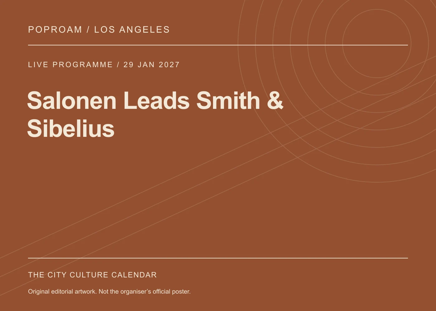 Original editorial programme artwork for Salonen Leads Smith & Sibelius. This is not the organiser’s official poster.