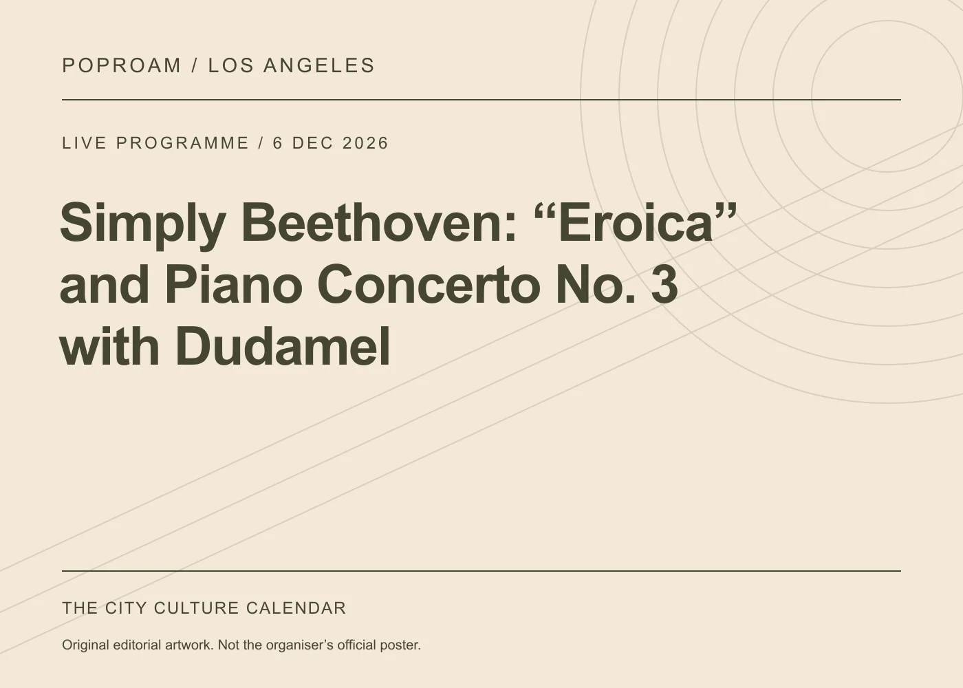 Original editorial programme artwork for Simply Beethoven: “Eroica” and Piano Concerto No. 3 with Dudamel. This is not the organiser’s official poster.