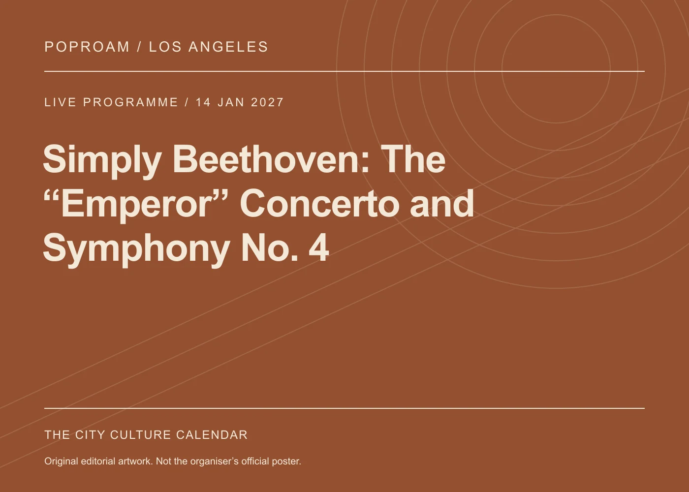Original editorial programme artwork for Simply Beethoven: The “Emperor” Concerto and Symphony No. 4. This is not the organiser’s official poster.