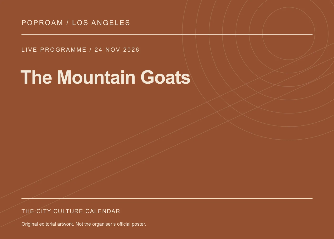 Original editorial programme artwork for The Mountain Goats. This is not the organiser’s official poster.