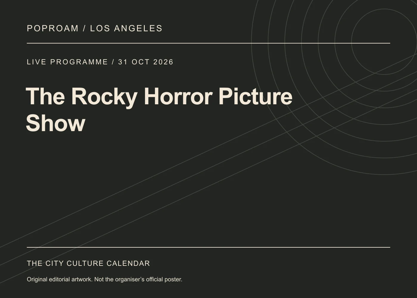 Original editorial programme artwork for The Rocky Horror Picture Show. This is not the organiser’s official poster.