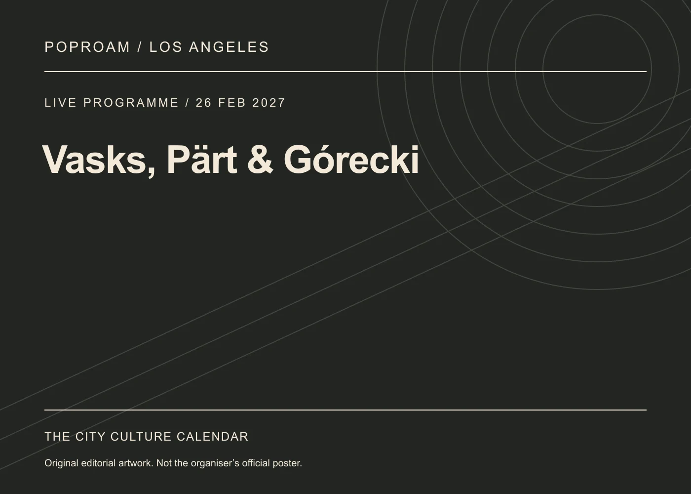 Original editorial programme artwork for Vasks, Pärt & Górecki. This is not the organiser’s official poster.