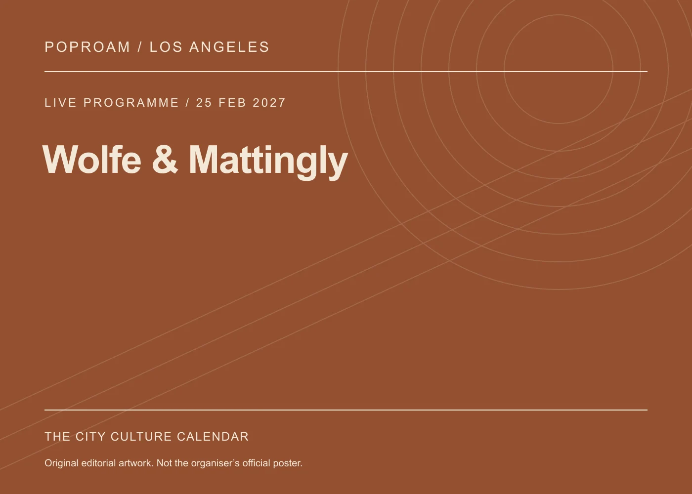 Original editorial programme artwork for Wolfe & Mattingly. This is not the organiser’s official poster.