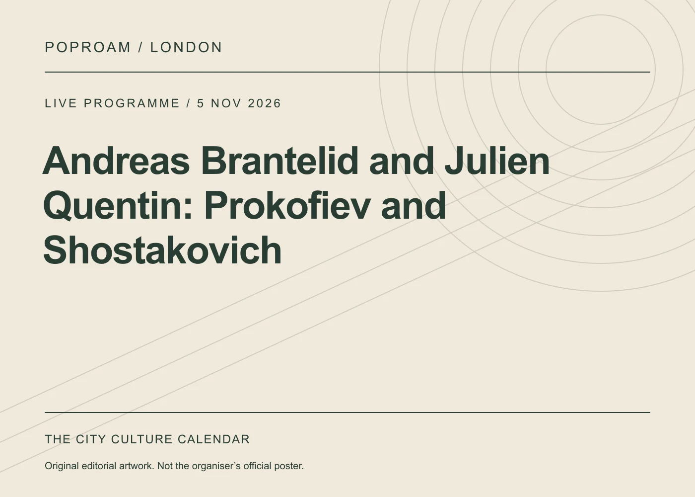 Original editorial programme artwork for Andreas Brantelid and Julien Quentin: Prokofiev and Shostakovich. This is not the organiser’s official poster.