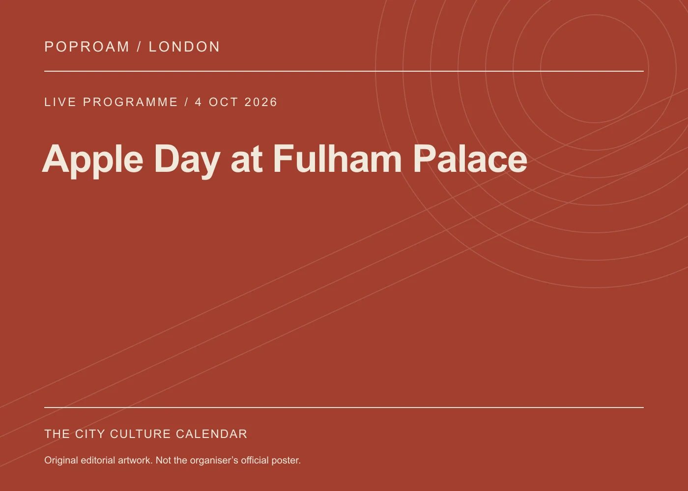 Original editorial programme artwork for Apple Day at Fulham Palace. This is not the organiser’s official poster.