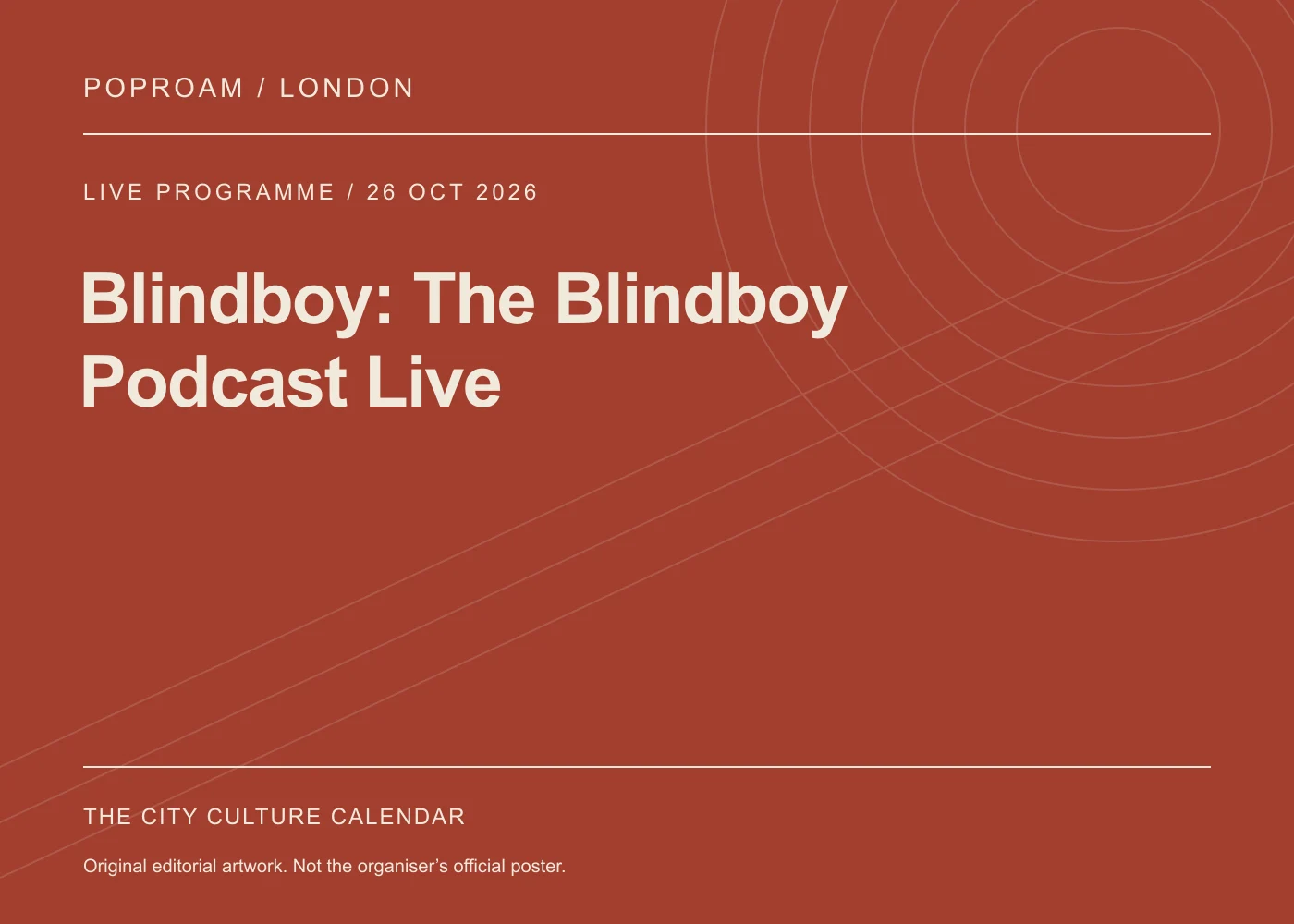 Original editorial programme artwork for Blindboy: The Blindboy Podcast Live. This is not the organiser’s official poster.