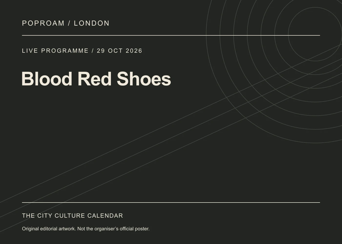 Original editorial programme artwork for Blood Red Shoes. This is not the organiser’s official poster.