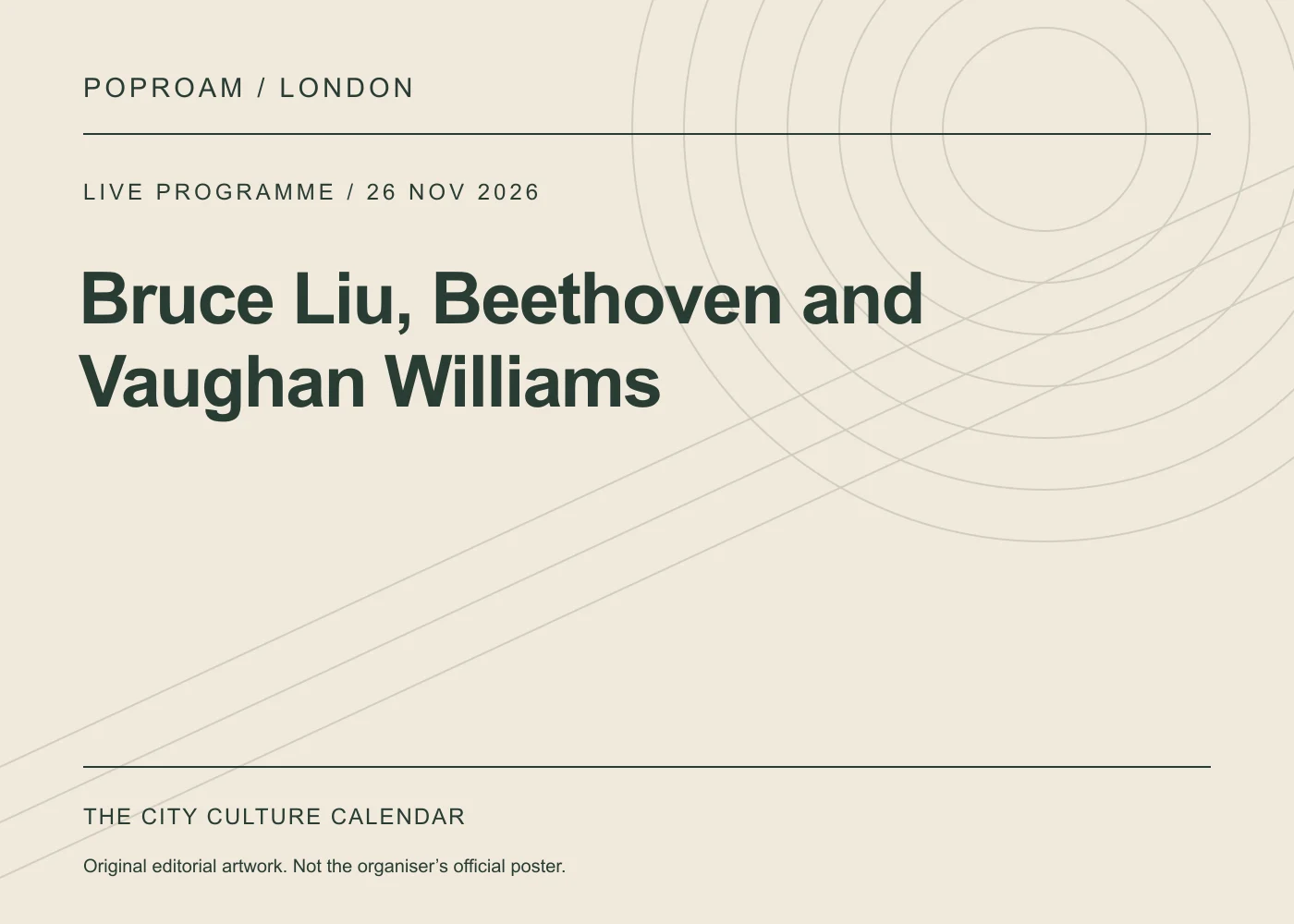 Original editorial programme artwork for Bruce Liu, Beethoven and Vaughan Williams. This is not the organiser’s official poster.
