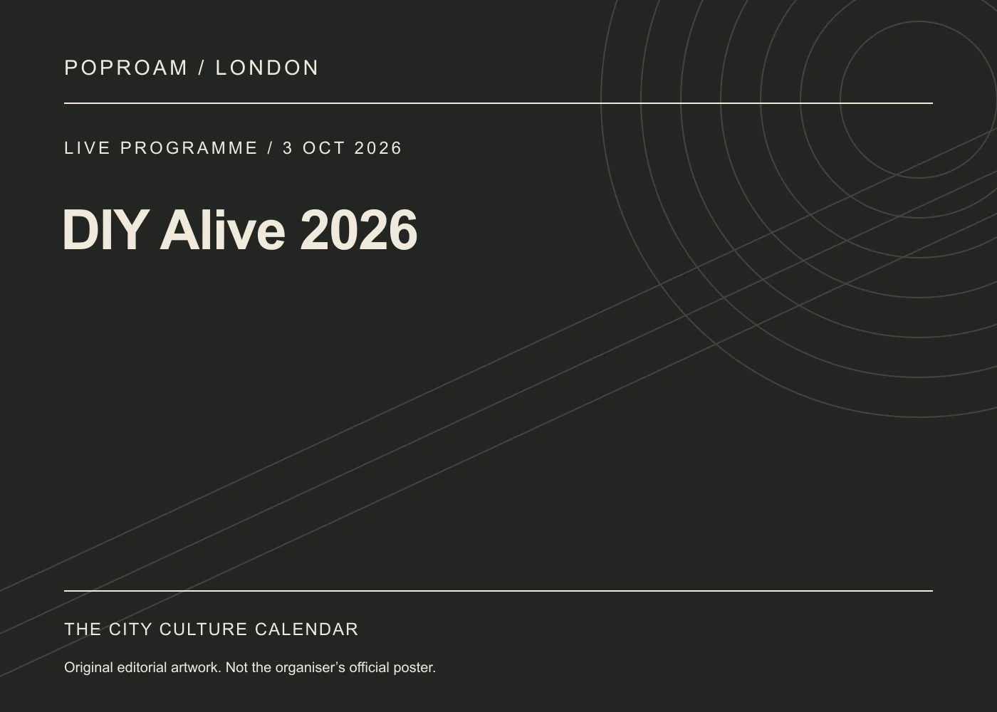 Original editorial programme artwork for DIY Alive 2026. This is not the organiser’s official poster.