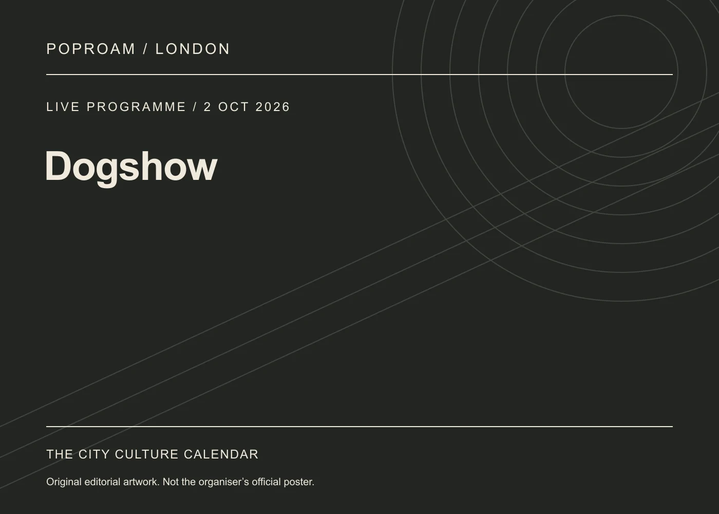 Original editorial programme artwork for Dogshow. This is not the organiser’s official poster.