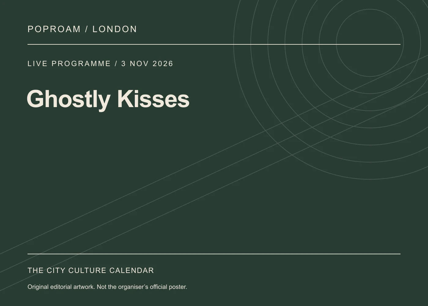 Original editorial programme artwork for Ghostly Kisses. This is not the organiser’s official poster.