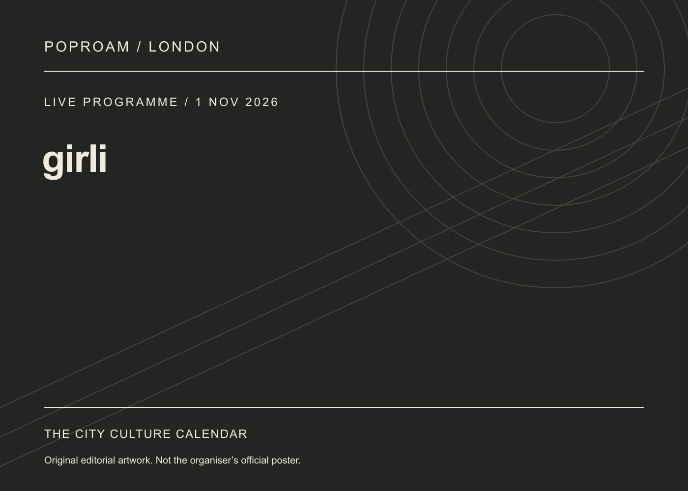 Original editorial programme artwork for girli. This is not the organiser’s official poster.