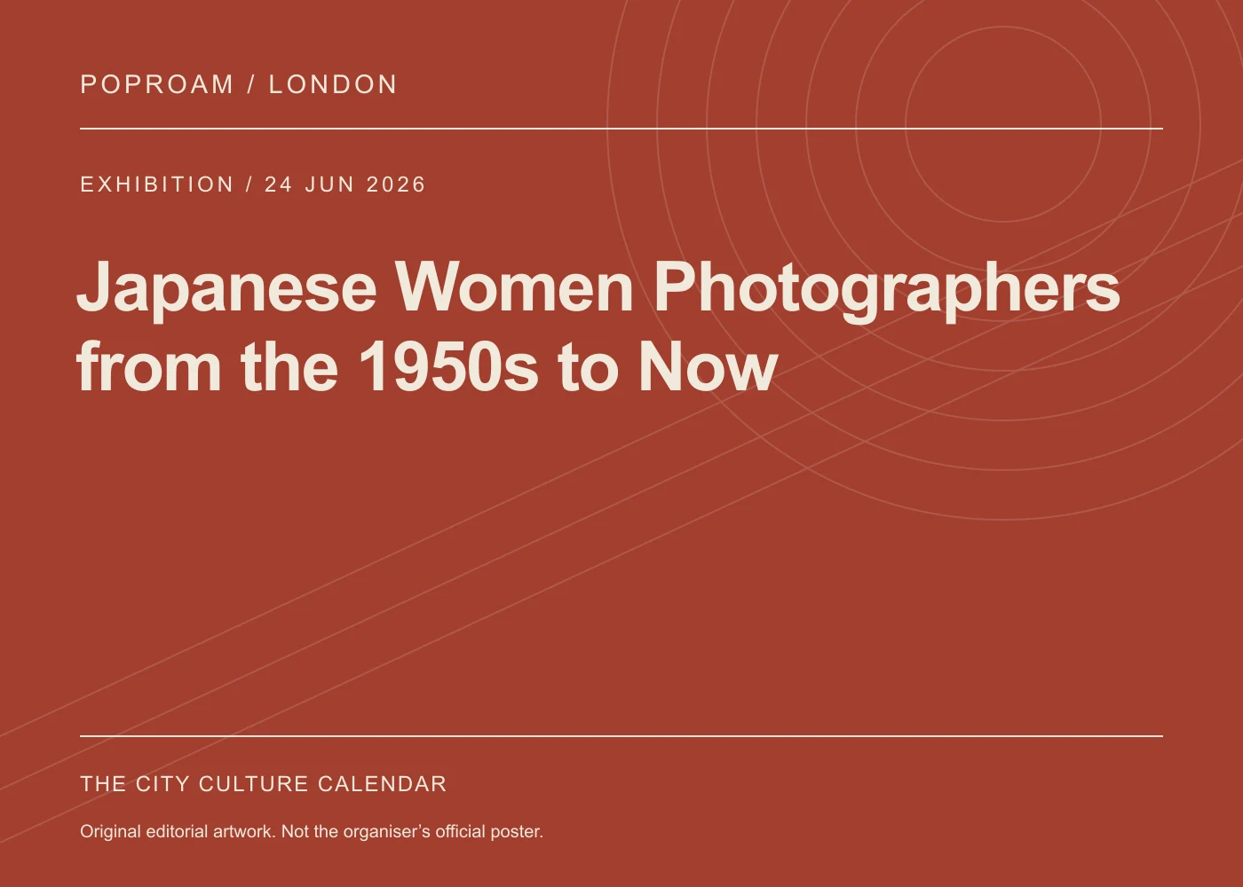 Original editorial programme artwork for Japanese Women Photographers from the 1950s to Now. This is not the organiser’s official poster.