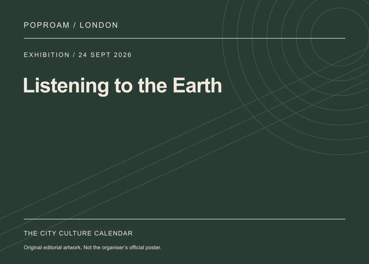 Original editorial programme artwork for Listening to the Earth. This is not the organiser’s official poster.