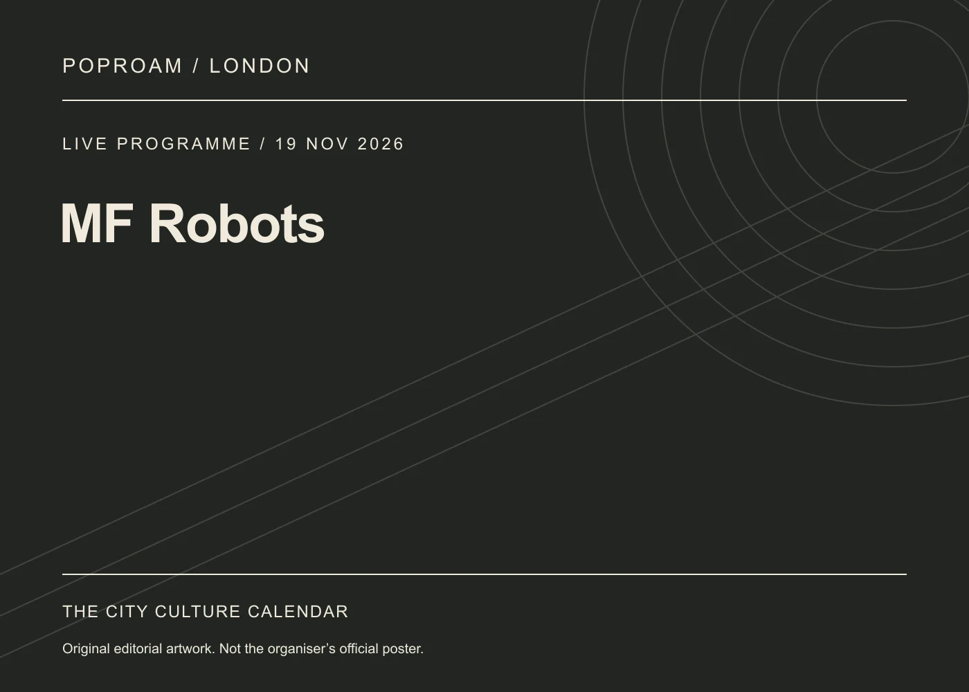 Original editorial programme artwork for MF Robots. This is not the organiser’s official poster.