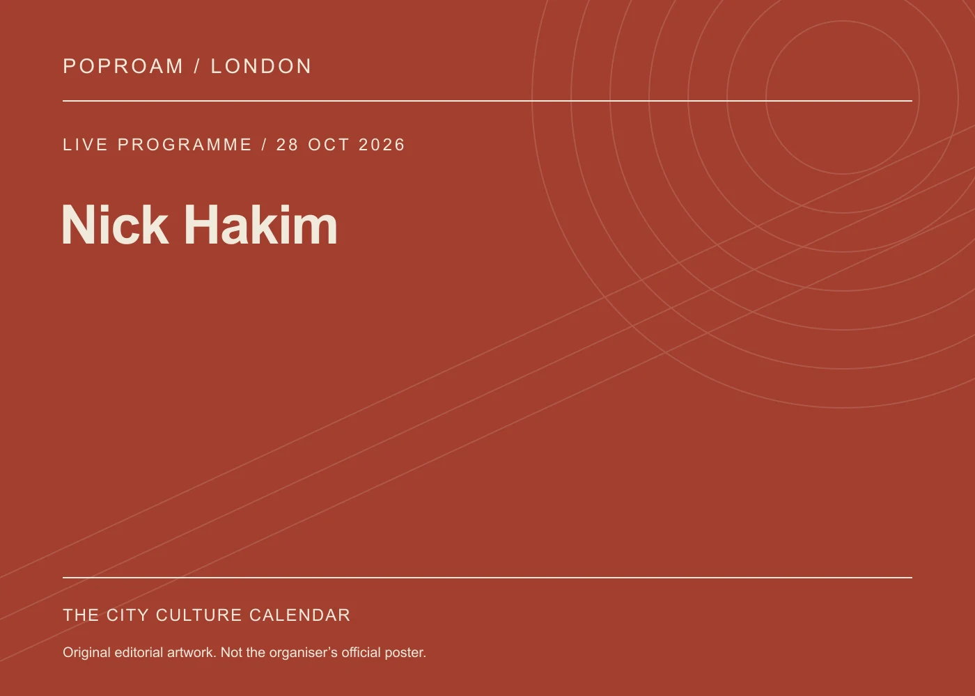 Original editorial programme artwork for Nick Hakim. This is not the organiser’s official poster.