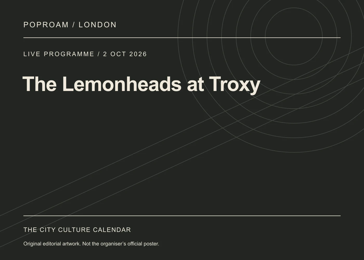 Original editorial programme artwork for The Lemonheads at Troxy. This is not the organiser’s official poster.