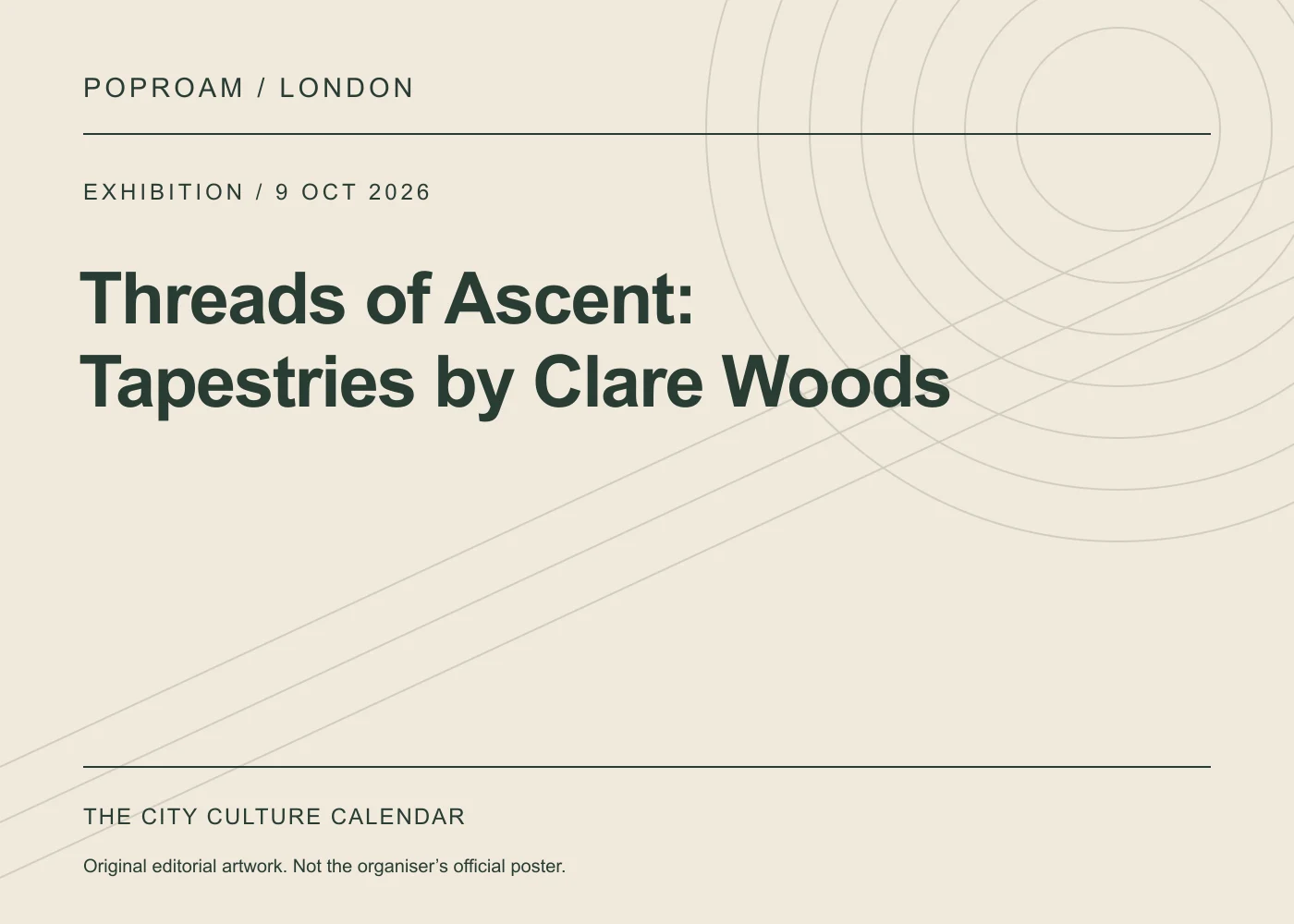 Original editorial programme artwork for Threads of Ascent: Tapestries by Clare Woods. This is not the organiser’s official poster.