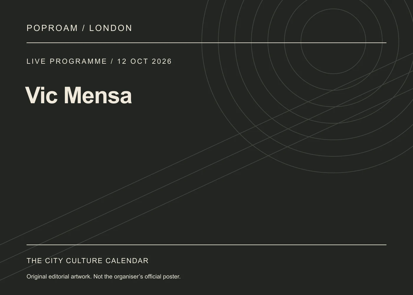 Original editorial programme artwork for Vic Mensa. This is not the organiser’s official poster.