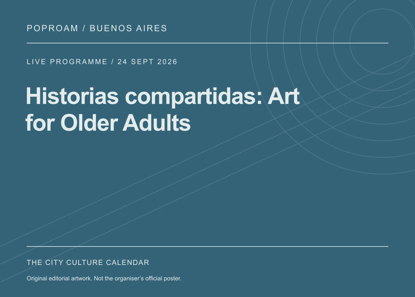 Original editorial programme artwork for Historias compartidas: Art for Older Adults. This is not the organiser’s official poster.